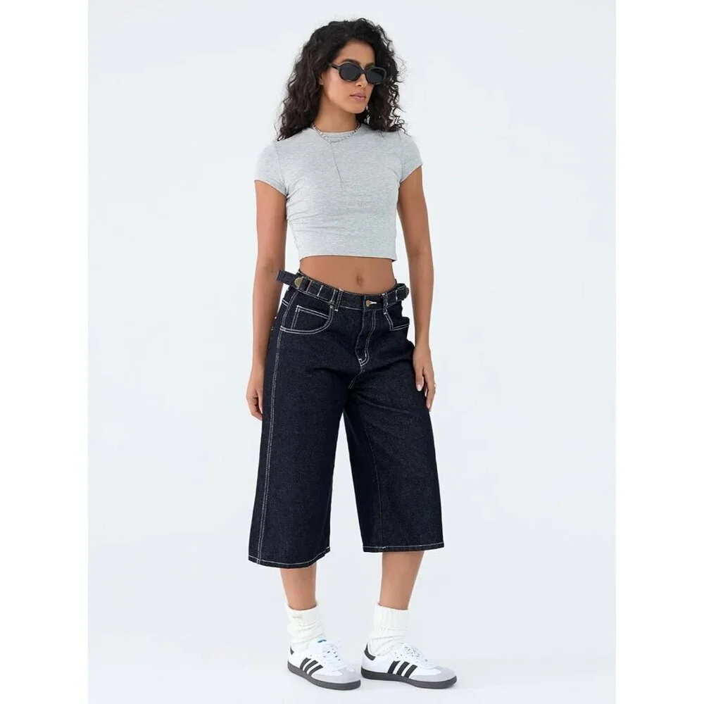 Womens Denim Jorts Shorts Baggy Mid Rise Summer Casual Street Wear